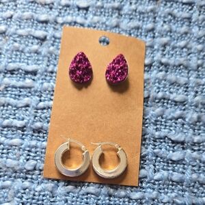 Drusy Studs and Silver Hoop Earrings